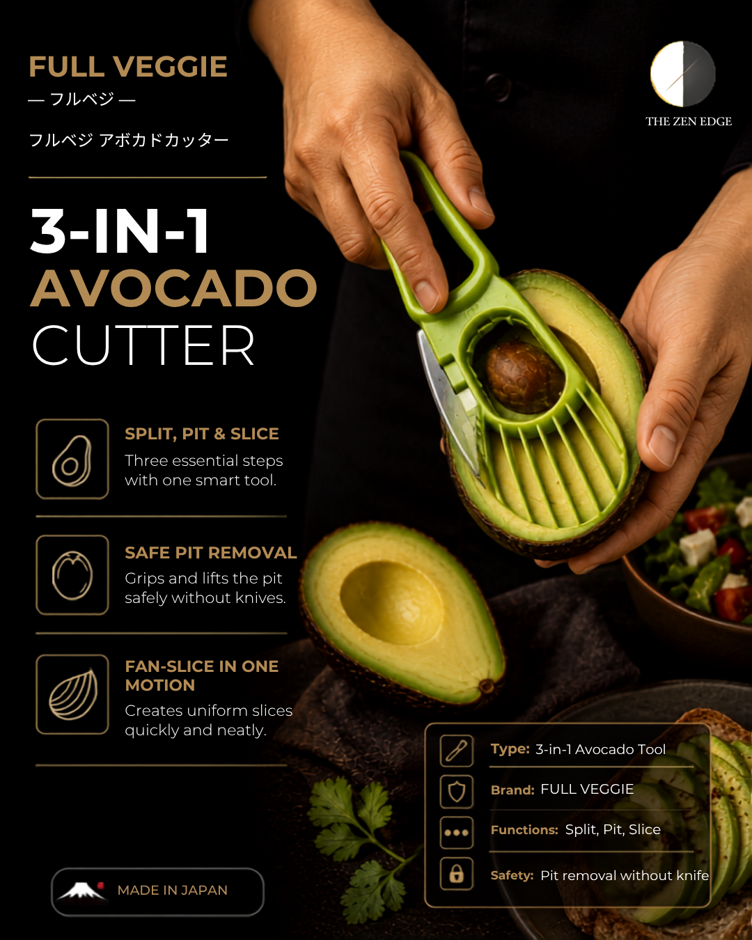 Shimomura FULL VEGGIE Avocado 3-in-1 Cutter